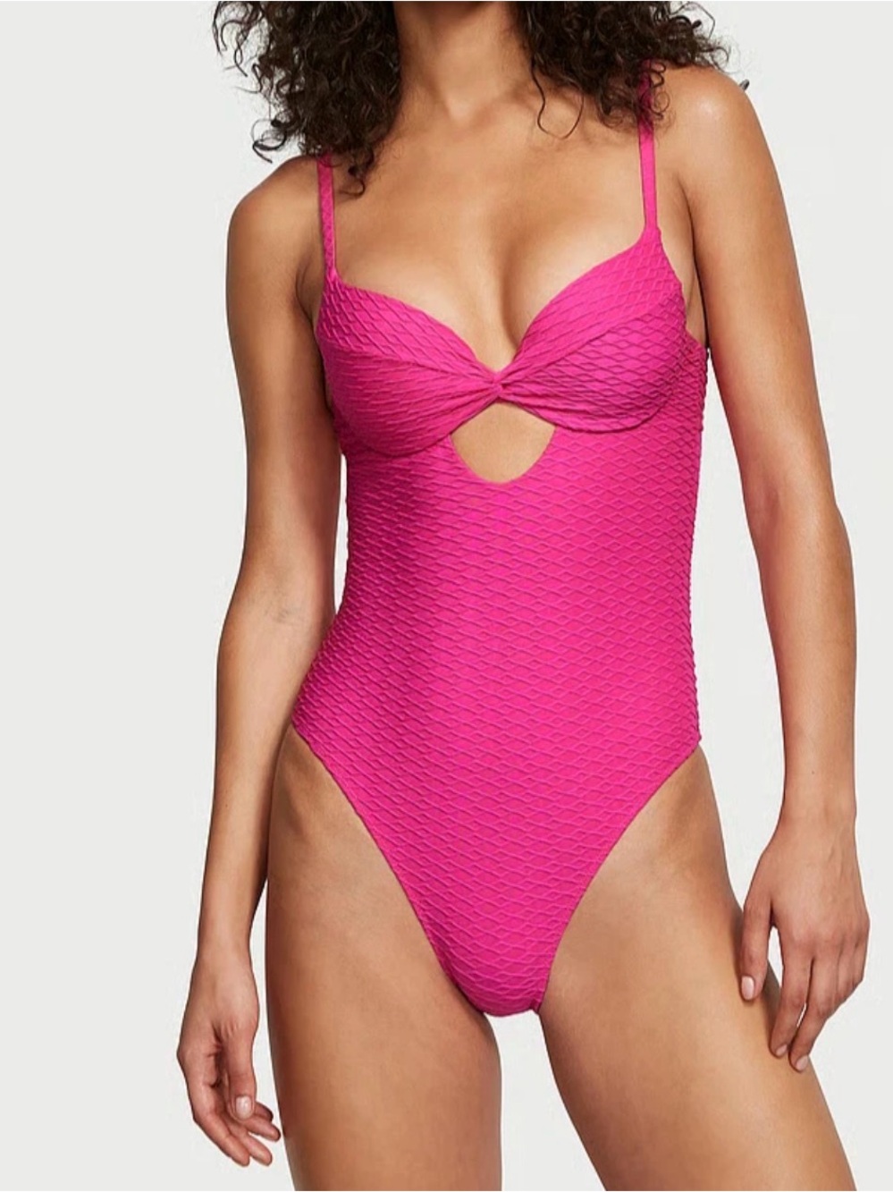 Victoria's Secret Hot Pink Textured Twist One-Piece Swimsuit Size XL